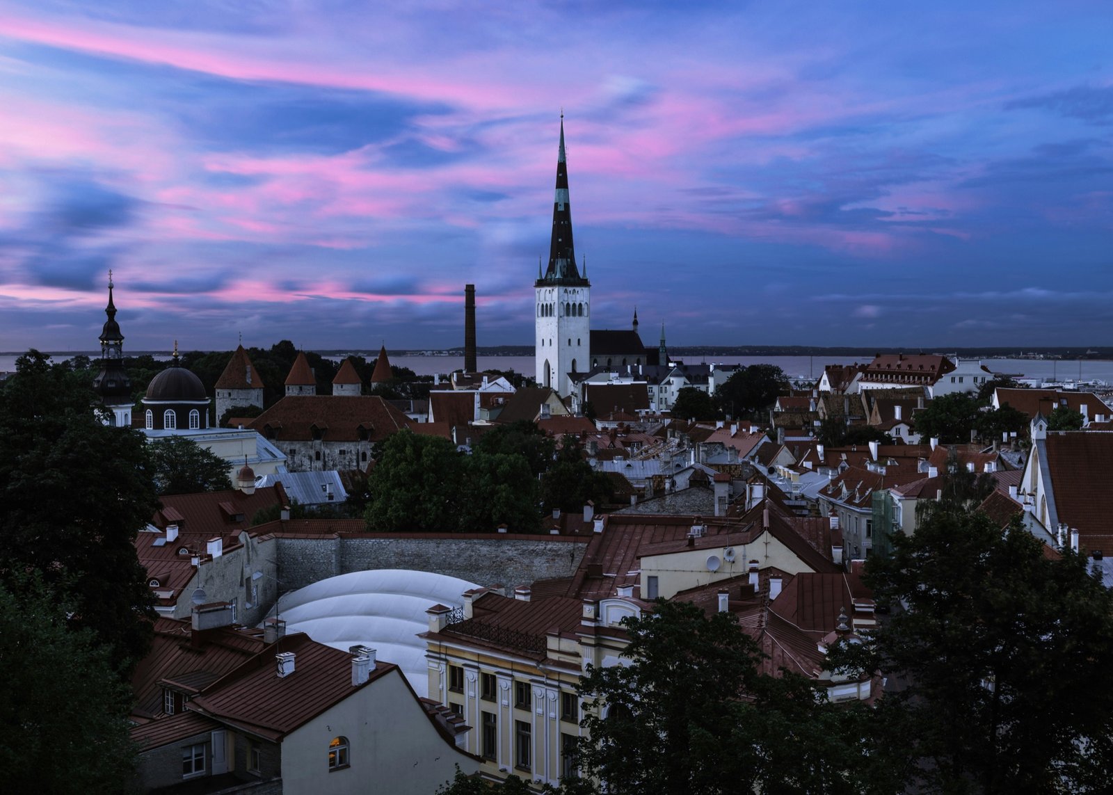 Tallinn Old Town skyline at dusk, seen from Toompea